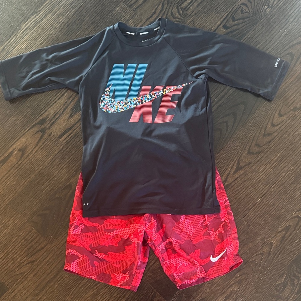 Nike Kids Black and Red Rashguard Set
